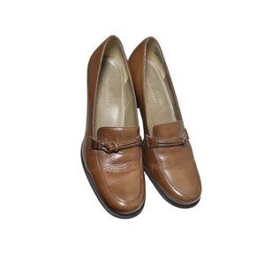 Naturalizer Brown Leather Penny Loafers Women’s 7.5M Block Heel Comfort Shoes